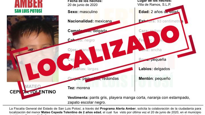 FGE DESACTIVA ALERTA AMBER; SE LOCALIZA A NIÑO DE 2 AÑOS