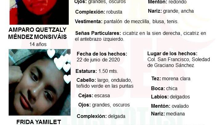 ACTIVA FGE ALERTA AMBER PARA LOCALIZAR A HERMANAS DE 12 Y 14 AÑOS DE EDAD