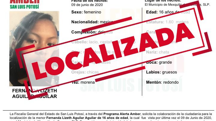 FGE DESACTIVA ALERTA AMBER DE JOVENCITA DE MEXQUITIC DE CARMONA