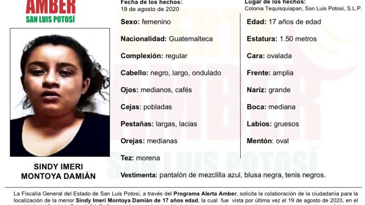 FGE DE SLP ACTIVA ALERTA AMBER PARA LOCALIZAR ADOLESCENTE GUATEMALTECA