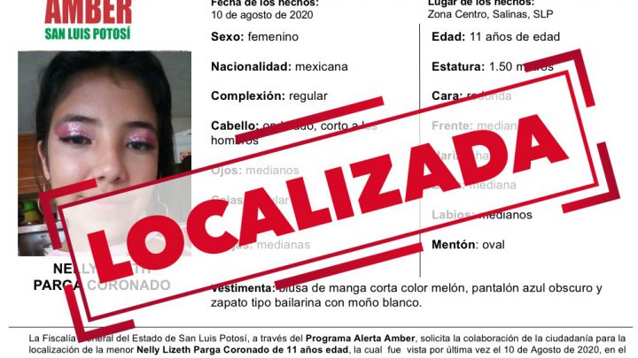 SE LOCALIZA A MENOR POR LA QUE SE ACTIVÓ UNA ALERTA AMBER EN SALINAS