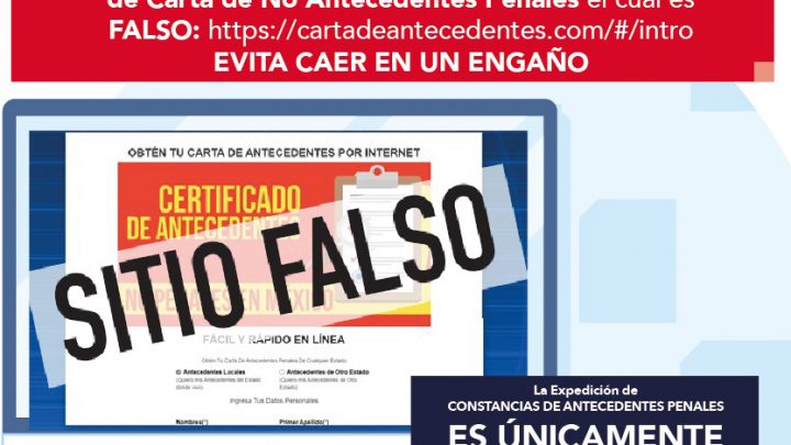 ALERTA FISCALÍA DE SLP POR FALSA PÁGINA QUE OFRECE CARTAS DE NO ANTECEDENTES PENALES