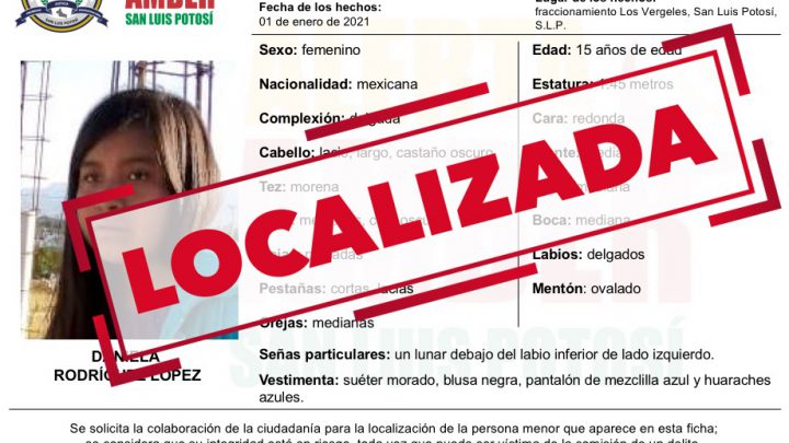 FISCALÍA DE SLP LOCALIZA A ADOLESCENTE DE 15 AÑOS QUE TENÍA ALERTA AMBER