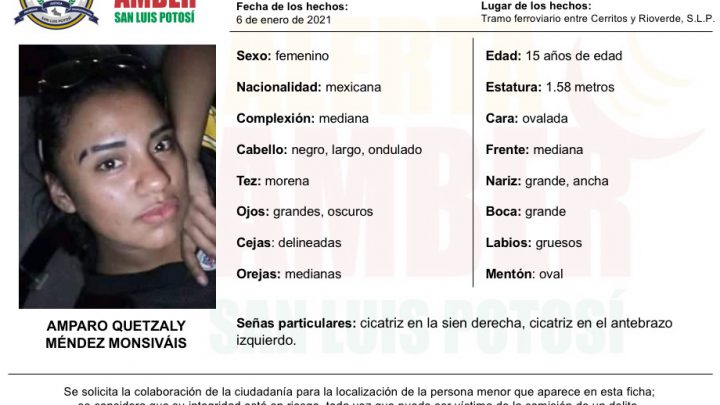 FGE ACTIVA ALERTA AMBER PARA LOCALIZAR A MENOR DE 15 AÑOS EN SLP
