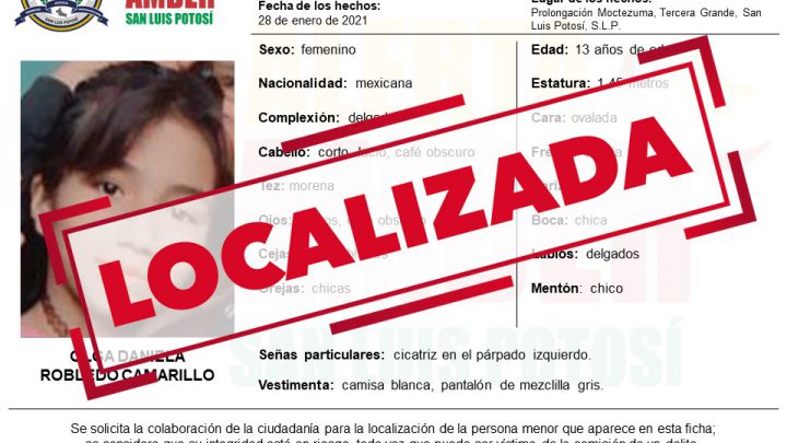 FGE DESACTIVA ALERTA AMBER DE MENOR DE 13 AÑOS DE EDAD
