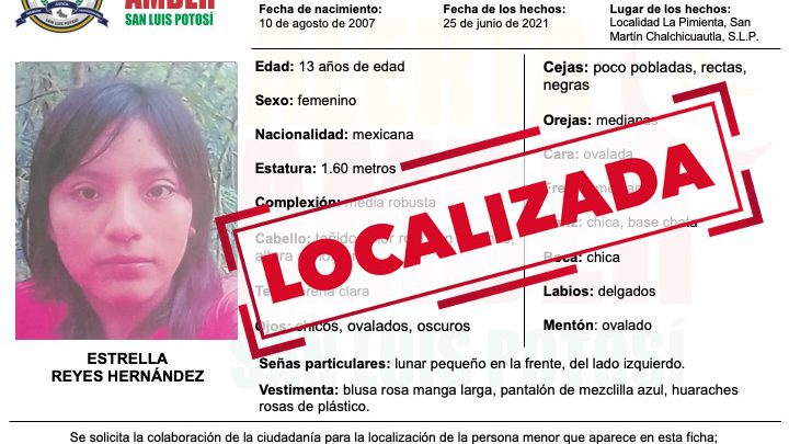 DESACTIVA FGE ALERTA AMBER DE NIÑA DE SAN MARTÍN CHALCHICUAUTLA