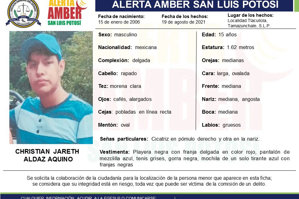 ACTIVA FGE ALERTA AMBER PARA LOCALIZAR A MENOR DE 15 AÑOS ACTIVA FGE ALERTA AMBER PARA LOCALIZAR A MENOR DE 15 AÑOS