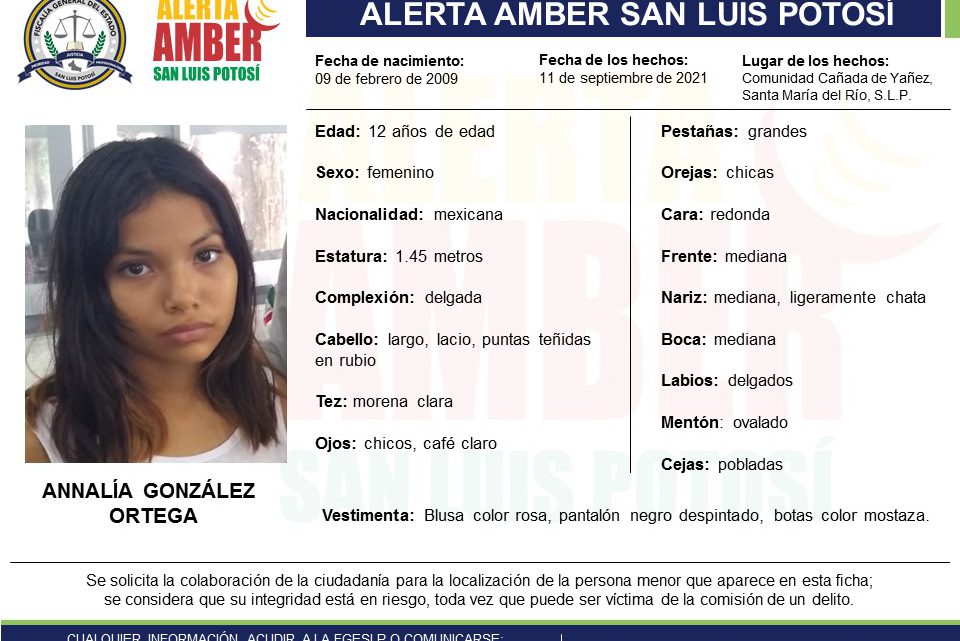 ACTIVA FGE ALERTA AMBER PARA LOCALIZAR A MENOR DE 12 AÑOS ACTIVA FGE ALERTA AMBER PARA LOCALIZAR A MENOR DE 12 AÑOS