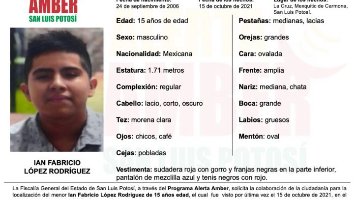 FGE ACTIVA ALERTA AMBER PARA MENOR DE 15 AÑOS DE MEXQUITIC