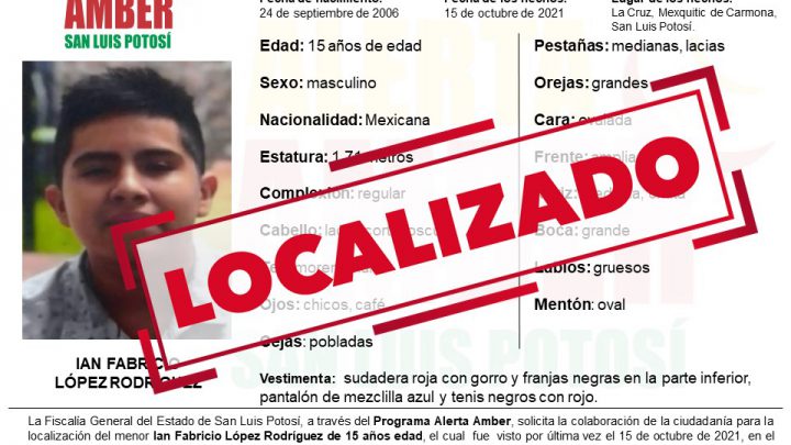 LOCALIZA FGESLP A MENOR DE 15 AÑOS QUE TENÍA ALERTA AMBER
