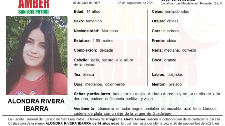 ACTIVA FGE ALERTA AMBER PARA LOCALIZAR A MENOR DE 14 AÑOS
