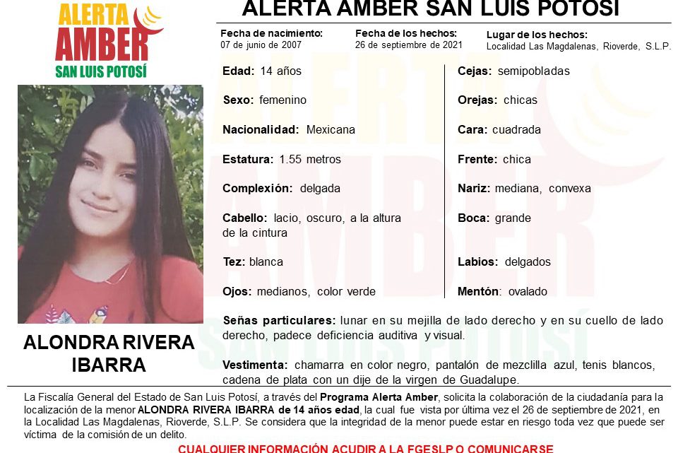 ACTIVA FGE ALERTA AMBER PARA LOCALIZAR A MENOR DE 14 AÑOS ACTIVA FGE ALERTA AMBER PARA LOCALIZAR A MENOR DE 14 AÑOS