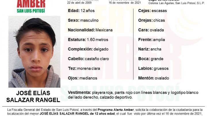 ACTIVA FGE ALERTA AMBER PARA LOCALIZAR A MENOR DE 12 AÑOS