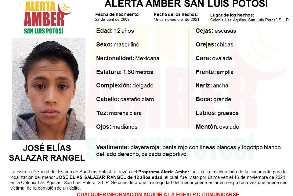 ACTIVA FGE ALERTA AMBER PARA LOCALIZAR A MENOR DE 12 AÑOS ACTIVA FGE ALERTA AMBER PARA LOCALIZAR A MENOR DE 12 AÑOS