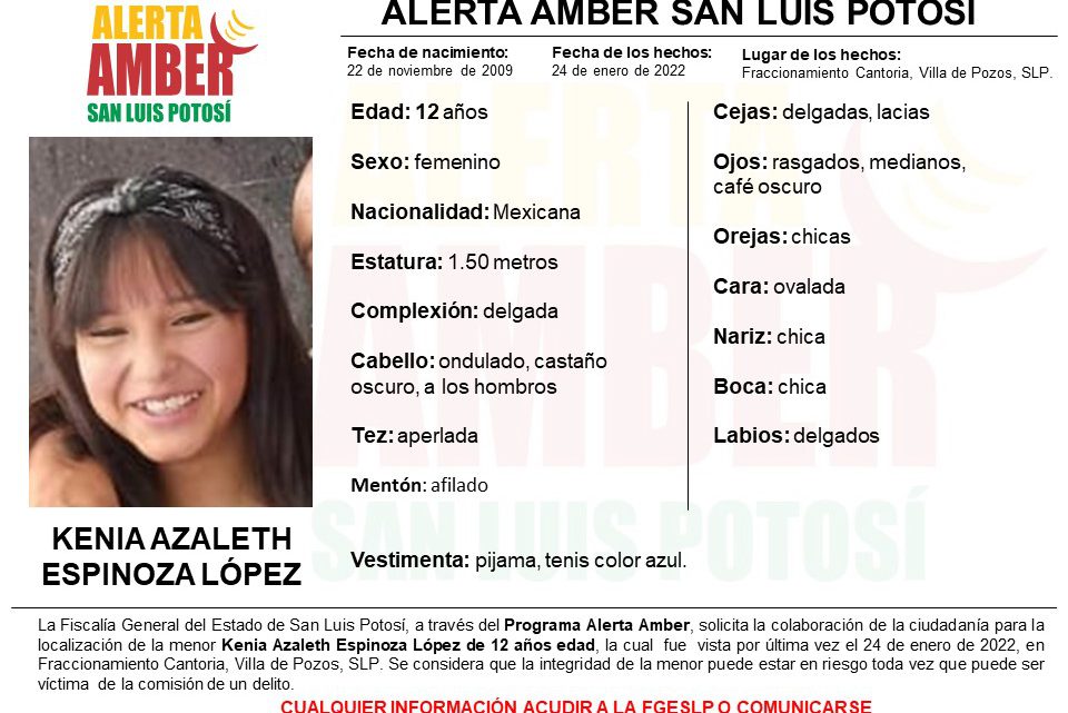 FGE ACTIVA ALERTA AMBER PARA LOCALIZAR A MENOR DE 12 AÑOS