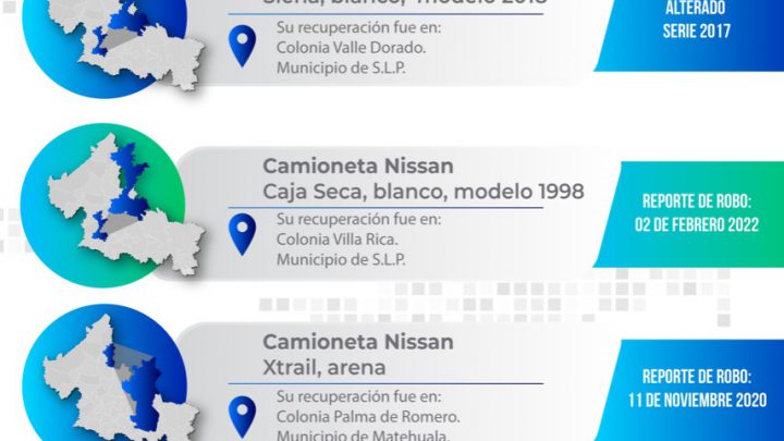 RECUPERAN CUATRO VEHÍCULOS CON REPORTE DE ROBO Y ALTERADOS