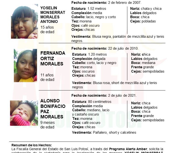 ACTIVA FGE ALERTA AMBER PARA UNA ADOLESCENTE Y DOS MENORES NO LOCALIZADOS EN MATLAPA ACTIVA FGE ALERTA AMBER PARA UNA ADOLESCENTE Y DOS MENORES NO LOCALIZADOS EN MATLAPA