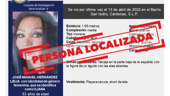 FISCALÍA LOCALIZA A UNA PERSONA QUE CONTABA CON FICHA DE BÚSQUEDA EN CÁRDENAS