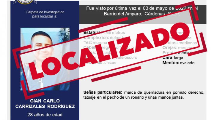 JOVEN DE CÁRDENAS FUE LOCALIZADO POR LA FGE