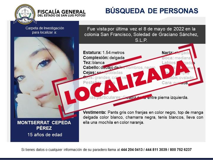 LOCALIZA FGE A UNA ADOLESCENTE CON FICHA DE BÚSQUEDA EN SGS LOCALIZA FGE A UNA ADOLESCENTE CON FICHA DE BÚSQUEDA EN SGS