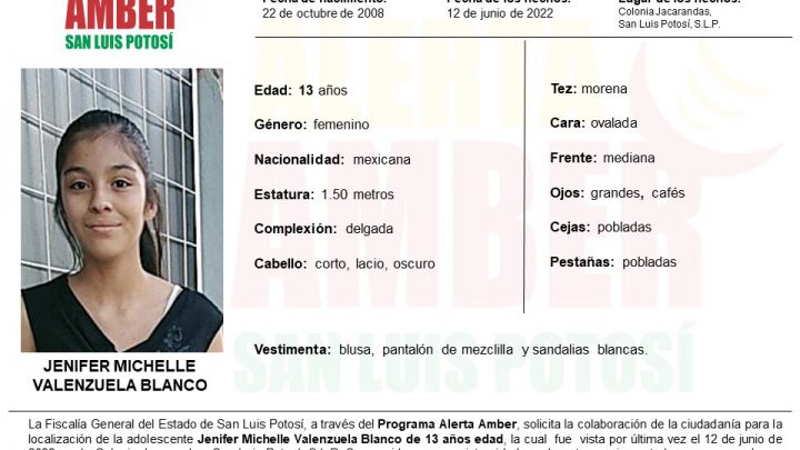 FISCALÍA ACTIVA ALERTA AMBER PARA LOCALIZAR A UNA ADOLESCENTE