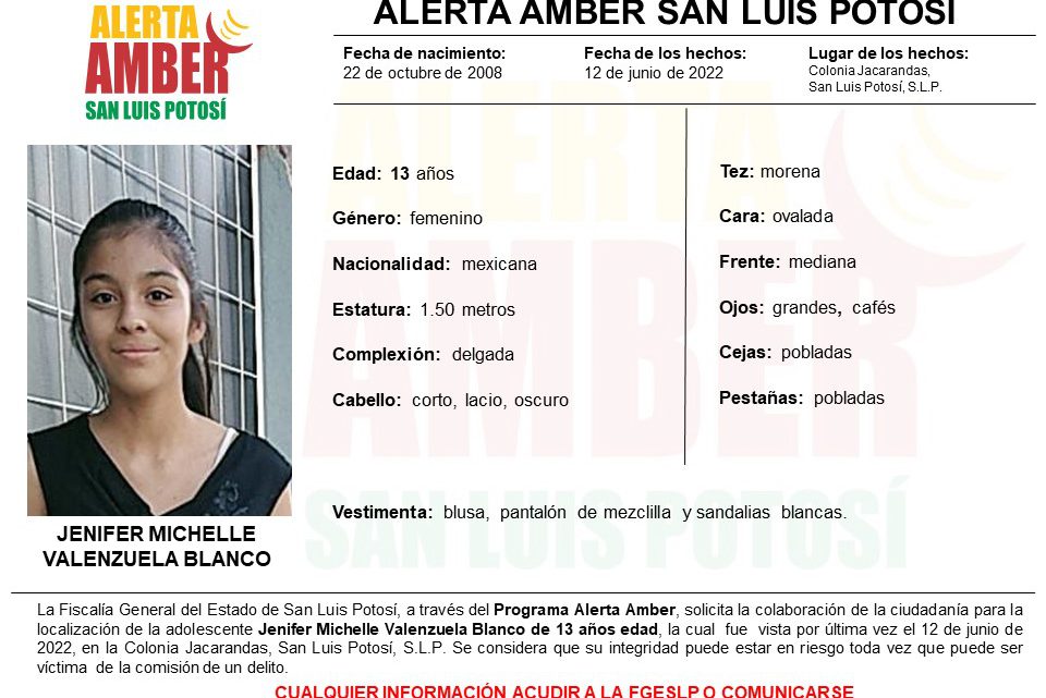 FISCALÍA ACTIVA ALERTA AMBER PARA LOCALIZAR A UNA ADOLESCENTE