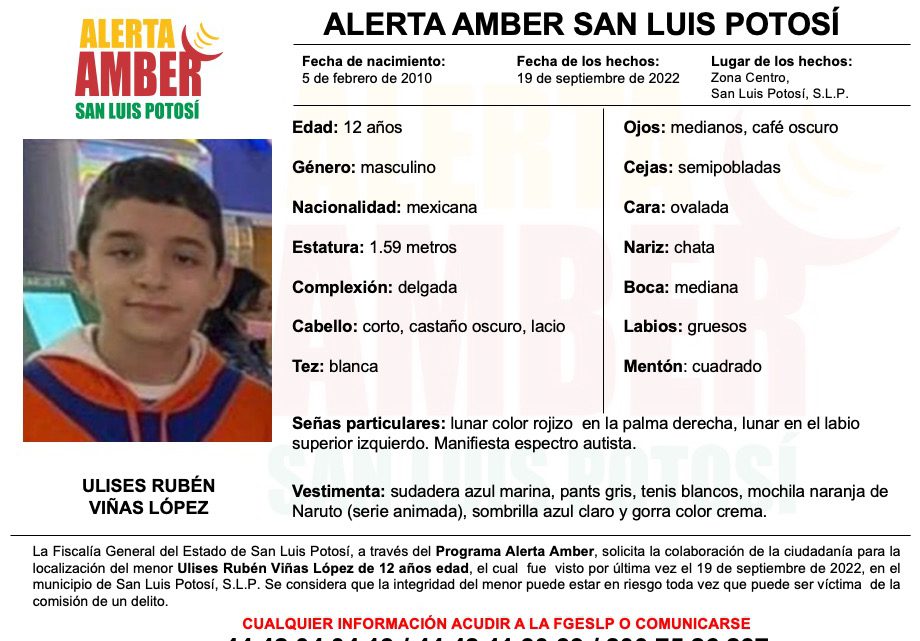 FISCALÍA ACTIVA ALERTA AMBER PARA LOCALIZAR A NIÑO DE 12 AÑOS FISCALÍA ACTIVA ALERTA AMBER PARA LOCALIZAR A NIÑO DE 12 AÑOS