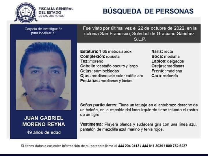 FGE DE SLP MANTIENE ACCIONES PARA LOCALIZAR A UN HOMBRE DE SGS FGE DE SLP MANTIENE ACCIONES PARA LOCALIZAR A UN HOMBRE DE SGS