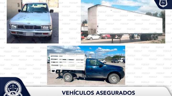 ASEGURA FISCALÍA DOS VEHÍCULOS Y UNA CAJA DE CARGA EN LA ENTIDAD POTOSINA