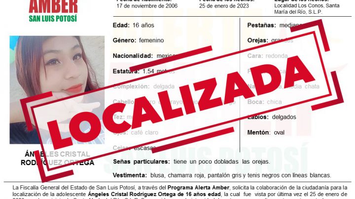 LOCALIZA FISCALÍA A JOVEN DE 16 AÑOS BUSCADA MEDIANTE ALERTA AMBER EN SANTA MARÍA DEL RÍO
