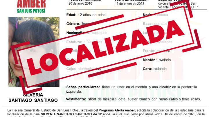 LOCALIZA FGE A NIÑA DE 12 AÑOS QUE TENÍA ALERTA AMBER EN SAN VICENTE TANCUAYALAB