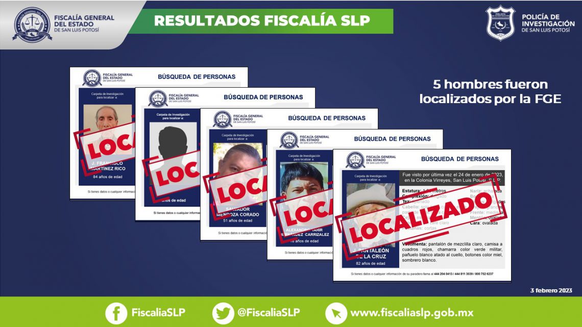 FGE ENCUENTRA A CINCO HOMBRES BUSCADOS EN SLP