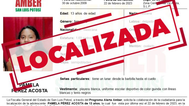 DESACTIVA FGE ALERTA AMBER PARA ADOLESCENTE DE VILLA DE ARISTA