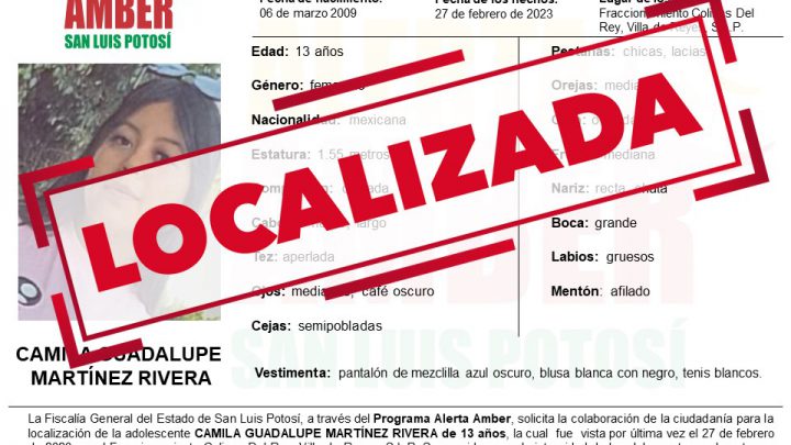 LOCALIZA FGE A ADOLESCENTE DE VILLA DE REYES CON ALERTA AMBER