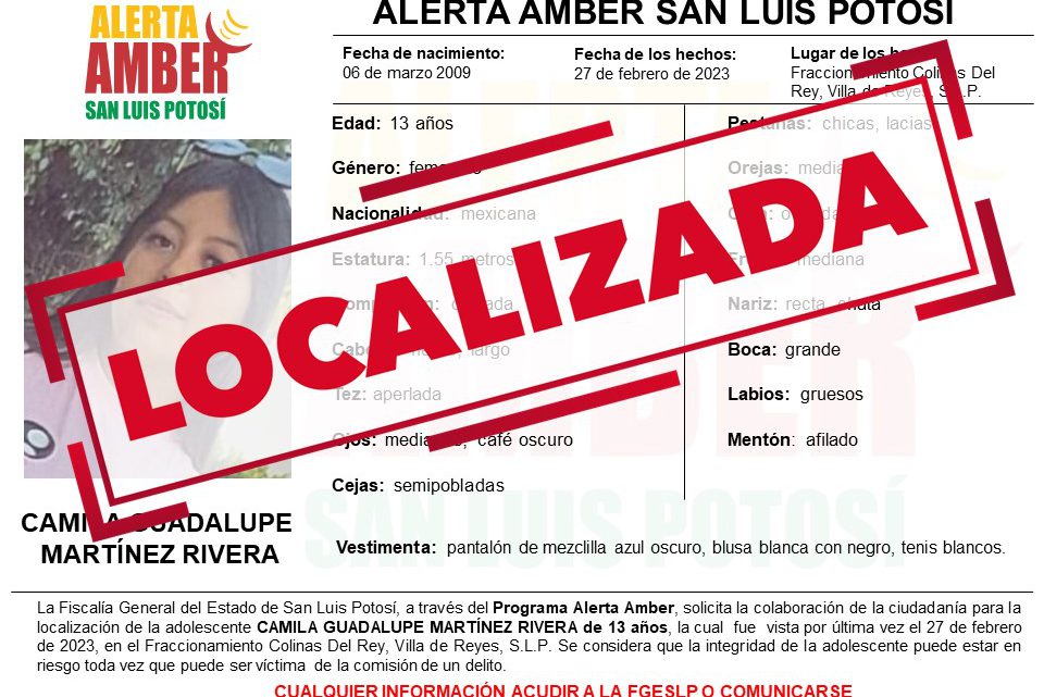 LOCALIZA FGE A ADOLESCENTE DE VILLA DE REYES CON ALERTA AMBER LOCALIZA FGE A ADOLESCENTE DE VILLA DE REYES CON ALERTA AMBER