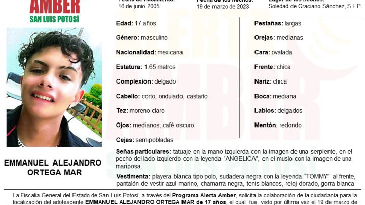 FGE ACTIVA ALERTA AMBER PARA ADOLESCENTE