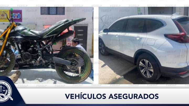 FISCALÍA ASEGURA UNA MOTO Y UNA CAMIONETA POR TRANSITAR CON EL NÚMERO DE SERIE ALTERADO EN SLP