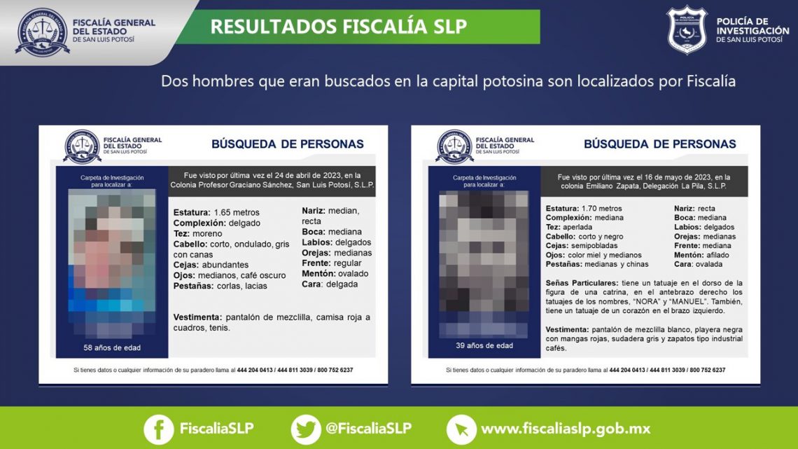 DOS HOMBRES QUE CONTABAN CON FICHA DE BUSQUEDA FUERON LOCALIZADOS POR FISCALÍA SLP DOS HOMBRES QUE CONTABAN CON FICHA DE BUSQUEDA FUERON LOCALIZADOS POR FISCALÍA SLP