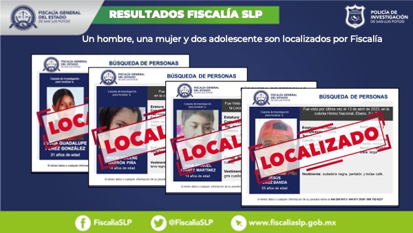FISCALÍA LOCALIZA A DOS ADOLESCENTES, UNA MUJER, Y UN HOMBRE