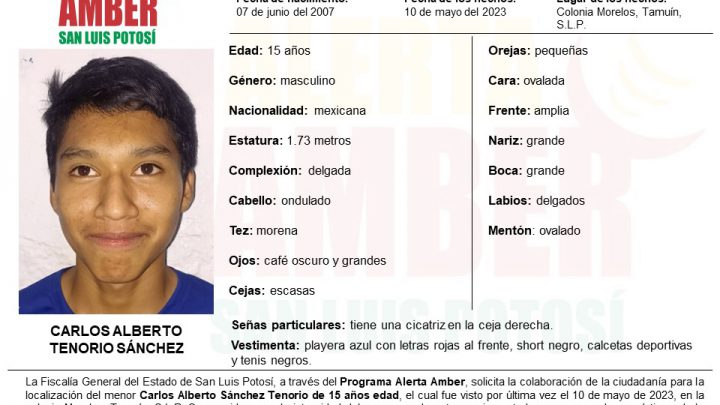 FGESLP ACTIVA ALERTA AMBER POR ADOLESCENTE DE 15 AÑOS, EN TAMUÍN