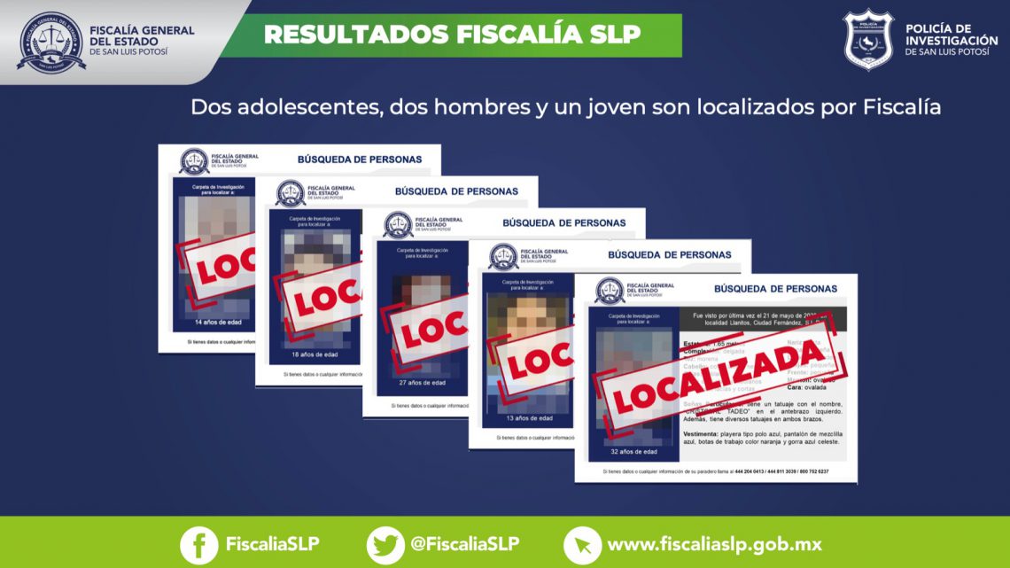 FISCALÍA LOCALIZA A CINCO PERSONAS EN SLP FISCALÍA LOCALIZA A CINCO PERSONAS EN SLP