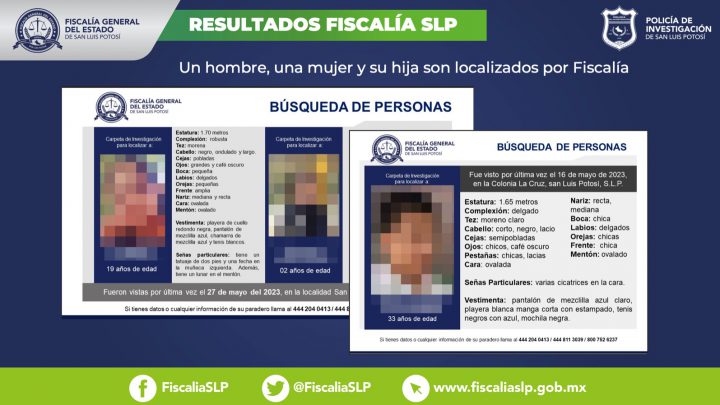 FISCALÍA LOCALIZA A UNA MUJER Y A SU PEQUEÑA HIJA