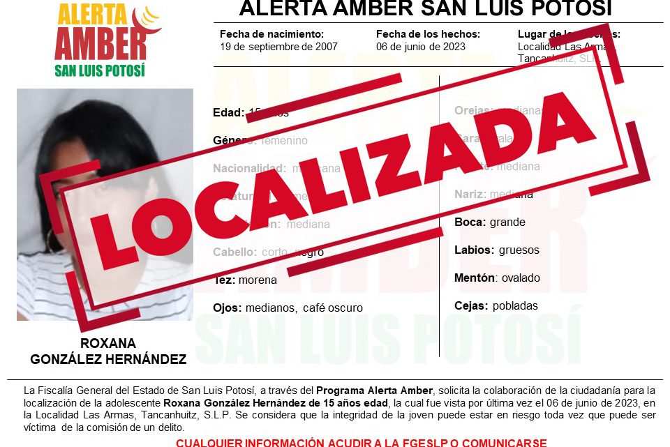 FGESLP DESACTIVA ALERTA AMBER DE JOVEN DE 15 AÑOS FGESLP DESACTIVA ALERTA AMBER DE JOVEN DE 15 AÑOS