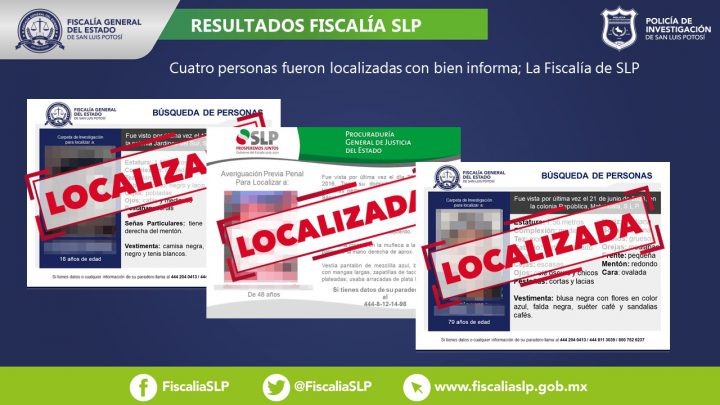 TRES MUJERES Y UN ADOLESCENTE SON LOCALIZADOS SANOS Y A SALVO: FISCALÍA DE SLP