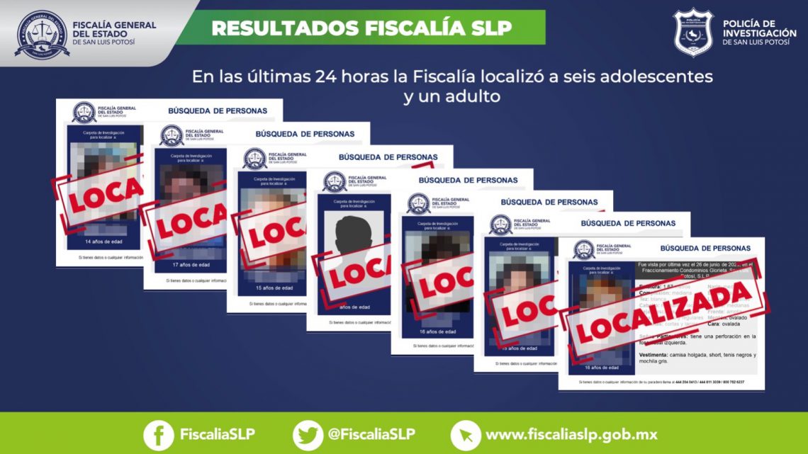 EN 24 HORAS, FISCALÍA SLP LOCALIZA A CINCO MUJERES ADOLESCENTES QUE CONTABAN CON FICHAS DE BÚSQUEDA EN 24 HORAS, FISCALÍA SLP LOCALIZA A CINCO MUJERES ADOLESCENTES QUE CONTABAN CON FICHAS DE BÚSQUEDA