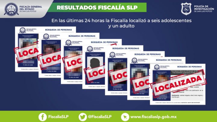 EN 24 HORAS, FISCALÍA SLP LOCALIZA A CINCO MUJERES ADOLESCENTES QUE CONTABAN CON FICHAS DE BÚSQUEDA