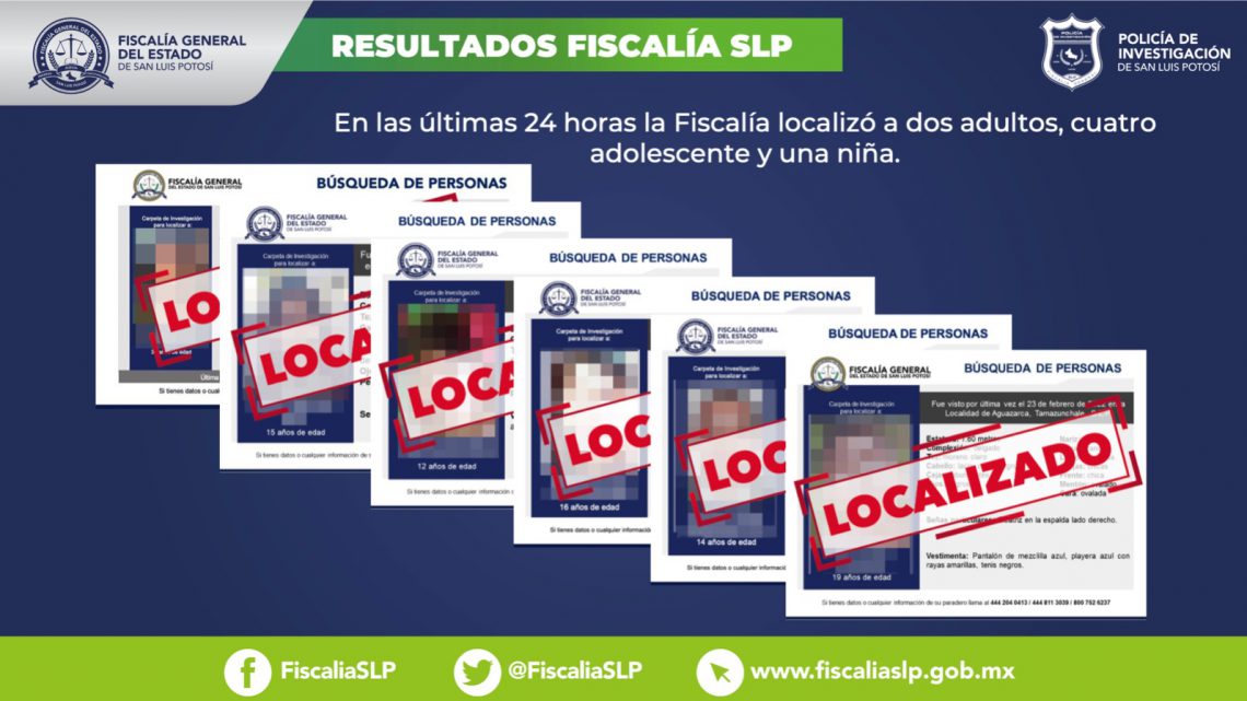 CINCO MENORES DE EDAD Y DOS ADULTOS FUERON LOCALIZADOS POR LA FISCALÍA DE SLP