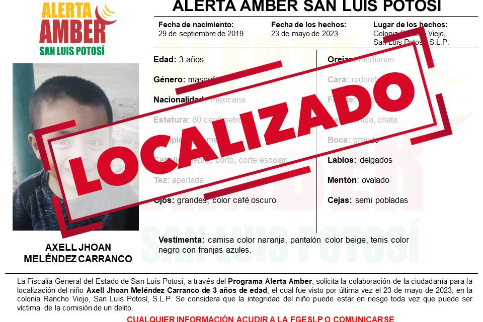 INFORMA FISCALÍA SOBRE LOCALIZCIÓN DE UN NIÑO DE 3 AÑOS QUE CONTABA CON ALERTA AMBER INFORMA FISCALÍA SOBRE LOCALIZCIÓN DE UN NIÑO DE 3 AÑOS QUE CONTABA CON ALERTA AMBER