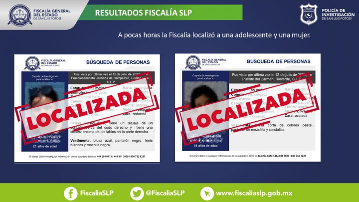 FGESLP LOCALIZA A DOS MUJERES, GRACIAS A LA DENUNCIA OPORTUNA