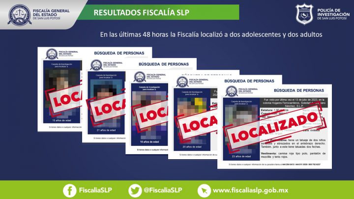 DOS ADOLESCENTES Y TRES ADULTOS SON LOCALIZADOS POR LA FISCALÍA DE SLP